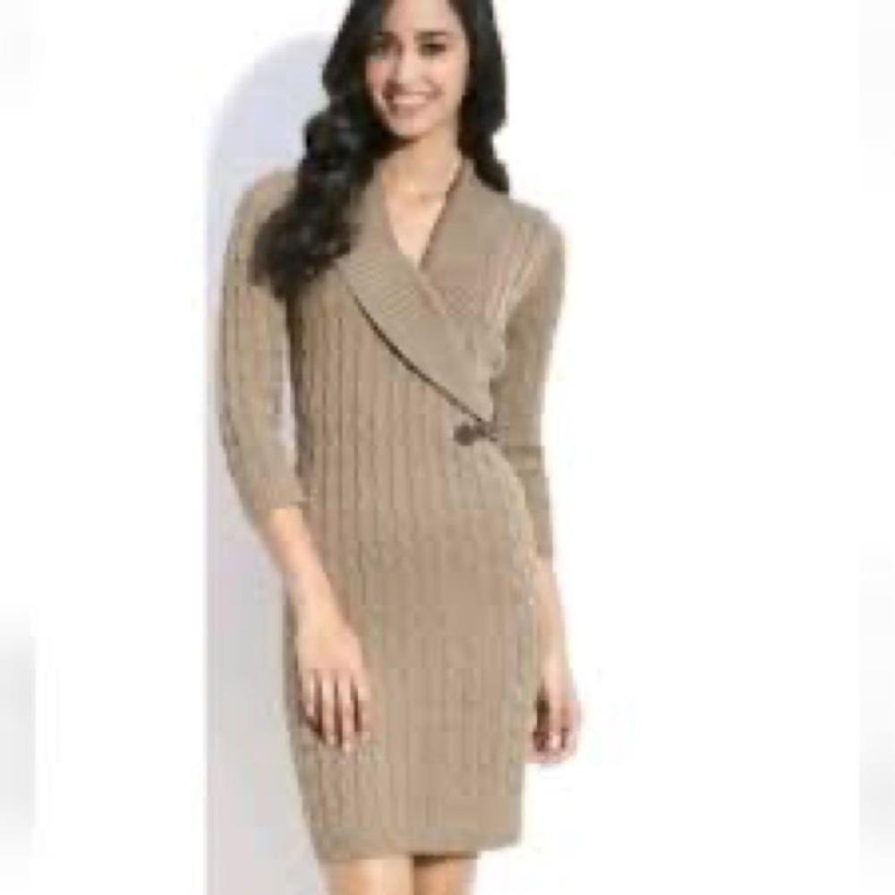 Calvin Klein Beige Ribbed Knit Dress